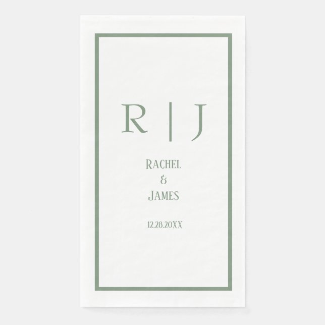 Sage Green Name Monogram Simple Elegant Wedding Napkin (Front)