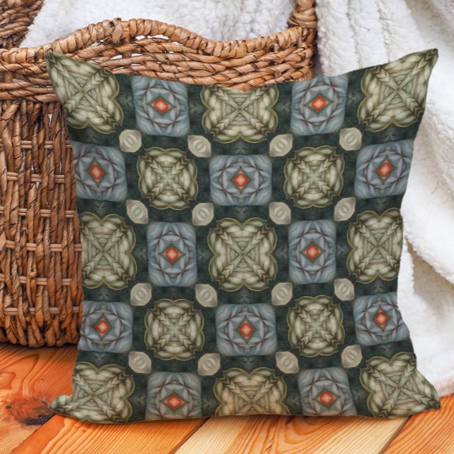 Sage Green Navy Dusty Blue Arabesque Abstract  Cushion (Creator Uploaded)
