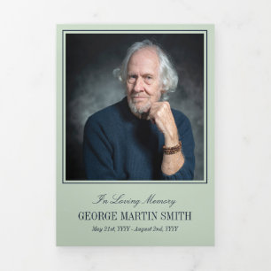Sage Green & Navy In Loving Memory Photo Funeral Tri-Fold Programme