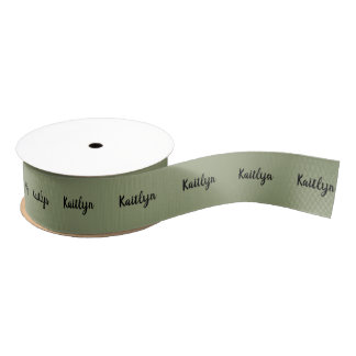 Sage Green Neutral Elegant Solid Colour with Name Grosgrain Ribbon