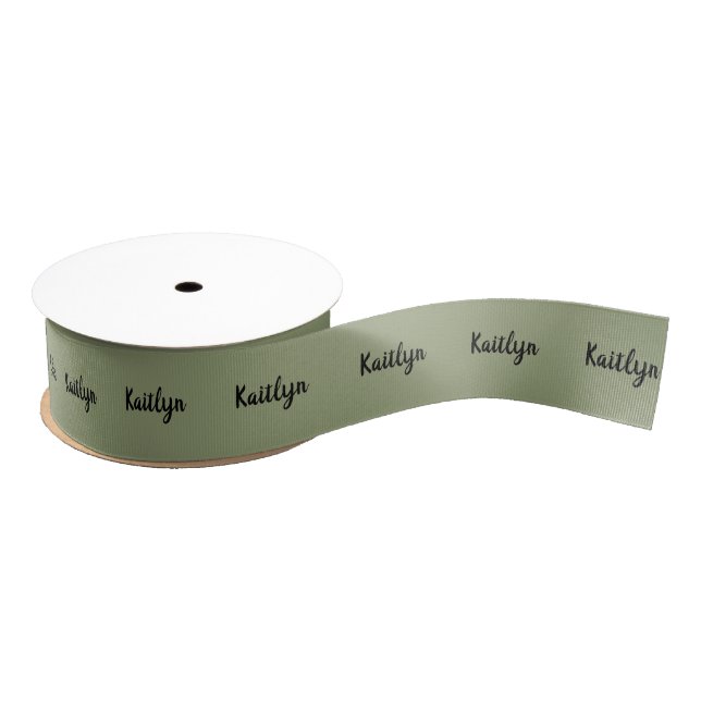 Sage Green Neutral Elegant Solid Colour with Name Grosgrain Ribbon (Spool)
