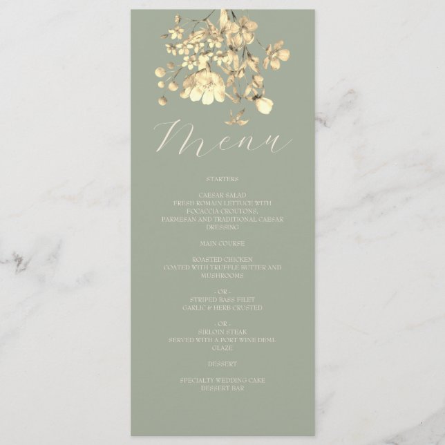 Sage Green Neutral Floral Wedding Menu (Front)
