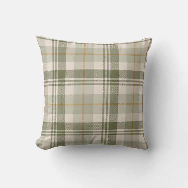 Sage Green Neutral Plaid Cushion (Front)