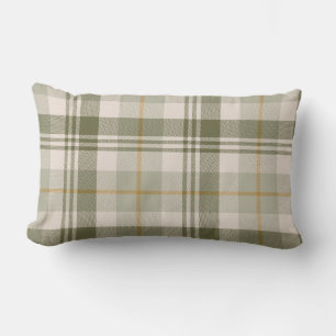 Sage Green Neutral Plaid Lumbar Cushion