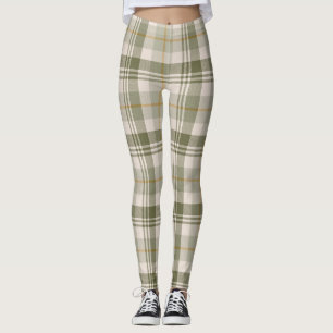 Sage Green Neutral Plaid Pattern Leggings
