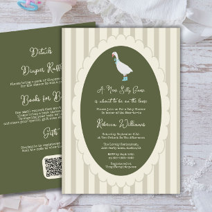 Sage Green New Silly Goose Baby Shower All in One Invitation