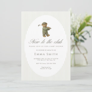 Sage Green New to the Club Teddy Bear Preppy Invitation