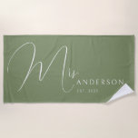 Sage Green Newlyweds Name Personalised Honeymoon Beach Towel<br><div class="desc">Celebrate your love in style with this personalised beach towel for adults, featuring the newlyweds' names in an elegant, modern design. Perfect for a honeymoon beach trip, anniversary getaway, or romantic vacation, this soft and vibrant towel is a must-have for couples who love to travel together. Designed with a sage...</div>