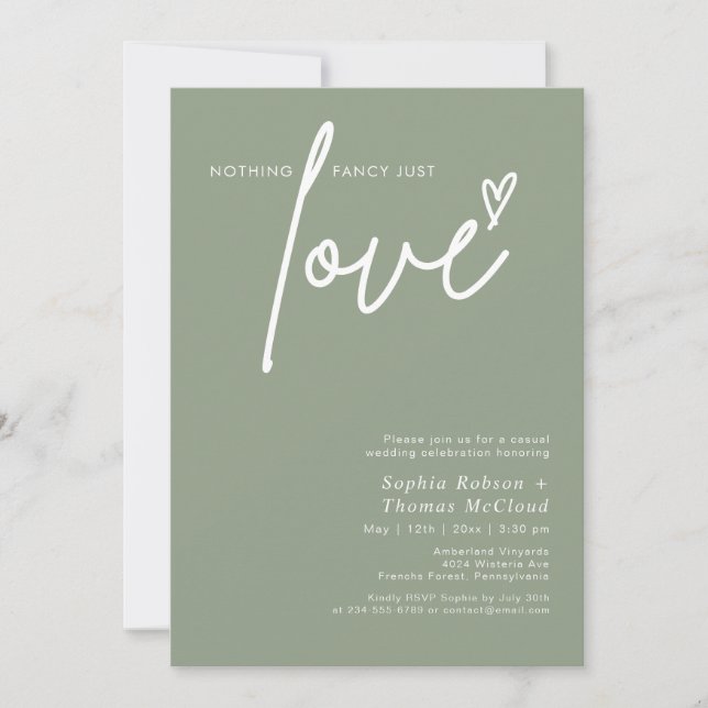 Sage Green Nothing Fancy Just Love Wedding Invitation (Front)