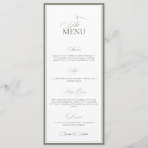 Sage Green Old Money Wedding Red Dinner Menu Card