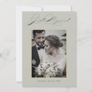 Sage Green Olive Branch Monogram Just Married Holiday Card