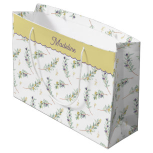 Sage Green Olive Branch Monogram Name Large Gift Bag