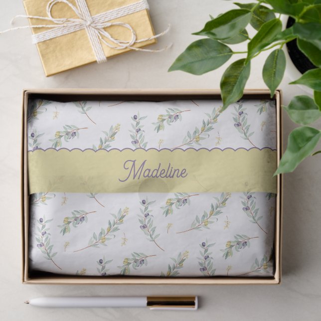 Sage Green Olive Branch Monogram Name Tissue Paper (Gift)
