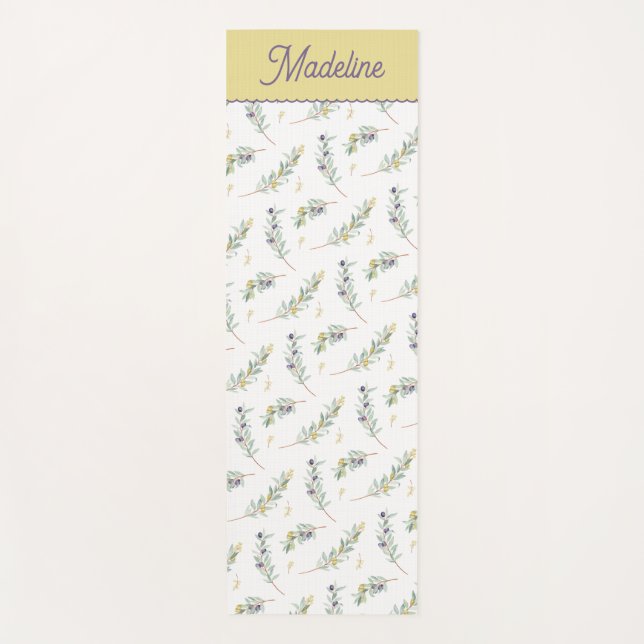 Sage Green Olive Branch Monogram Name Yoga Mat (Front)