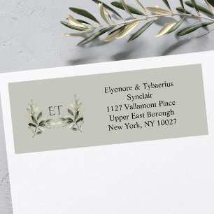 Sage Green Olive Branch Monogram Return Address Return Address Label