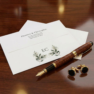 Sage Green Olive Branch Monogram Wedding Envelope