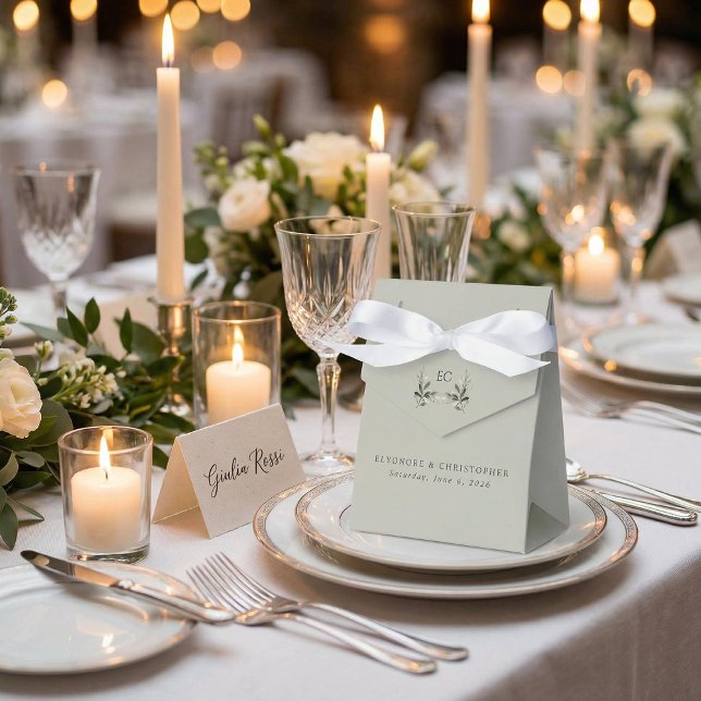 Sage Green Olive Branch Monogram Wedding Favour Box (Creator Uploaded)