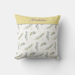Sage Green Olive Branch Pattern Monogram Name Cushion