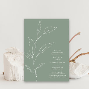 Sage Green Olive Leaf Branch Bridal Shower Invitation