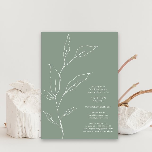 Sage Green Olive Leaf Branch Bridal Shower Invitation (Creator Uploaded)