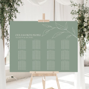 Sage Green Olive Leaf Wedding 12 Table Seating Poster