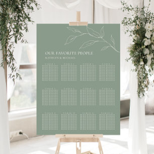 Sage Green Olive Leaf Wedding 12 Table Seating Poster