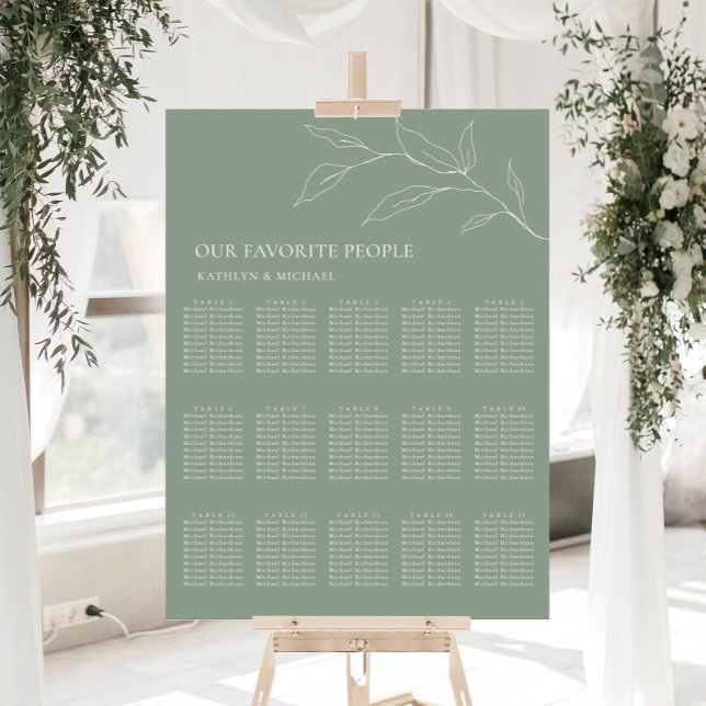 Sage Green Olive Leaf Wedding 15 Table Seating Poster (Creator Uploaded)