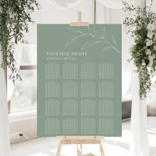 Sage Green Olive Leaf Wedding 16 Table Seating Poster