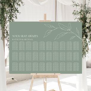 Sage Green Olive Leaf Wedding 30 Table Seating Poster