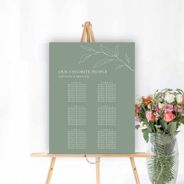 Sage Green Olive Leaf Wedding 6 Table Seating Poster (Creator Uploaded)