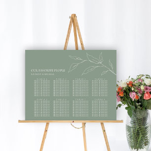 Sage Green Olive Leaf Wedding 8 Table Seating Poster