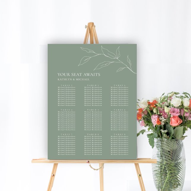 Sage Green Olive Leaf Wedding 9 Table Seating Poster (Creator Uploaded)