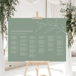 Sage Green Olive Leaf Wedding Alphabetical Seating Poster