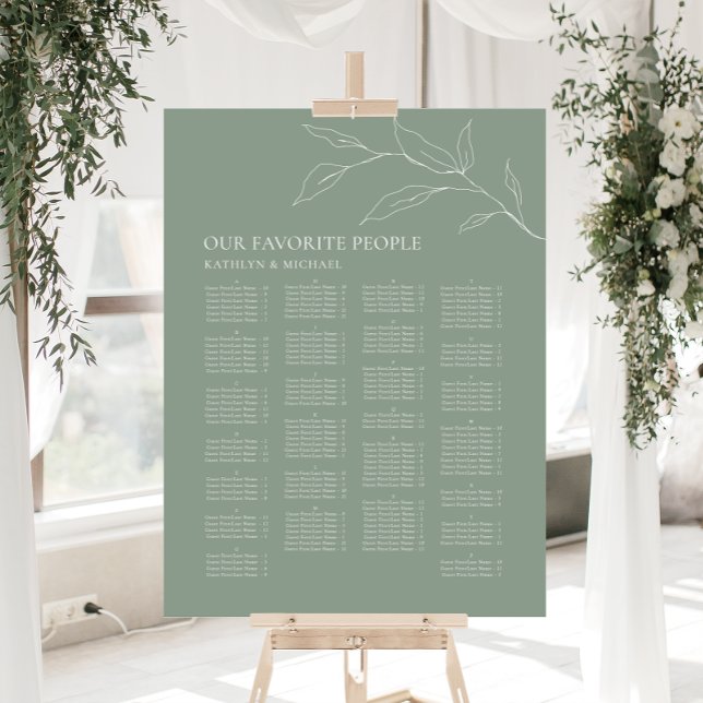 Sage Green Olive Leaf Wedding Alphabetical Seating Poster (Creator Uploaded)