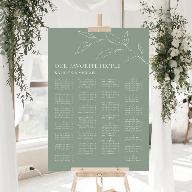 Sage Green Olive Leaf Wedding Alphabetical Seating Poster (Creator Uploaded)