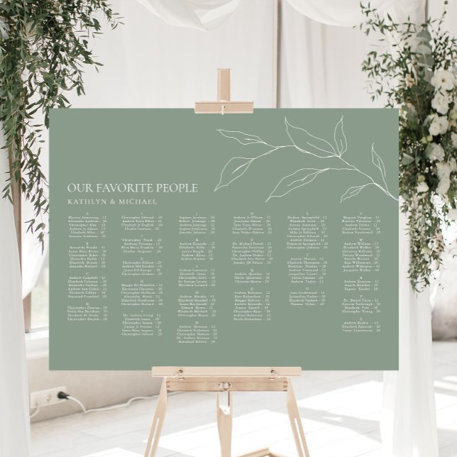 Sage Green Olive Leaf Wedding Alphabetical Seating Poster (Creator Uploaded)