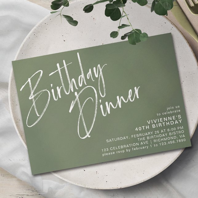 Sage Green Olive | Modern Simple Birthday Dinner Invitation (Creator Uploaded)