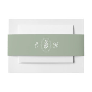 Sage Green Olive Monogram Old Money Invitation Belly Band