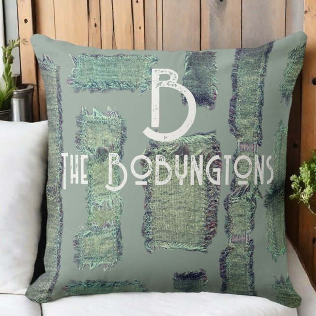 Sage green olive monogram pastel abstract modern cushion (Creator Uploaded)