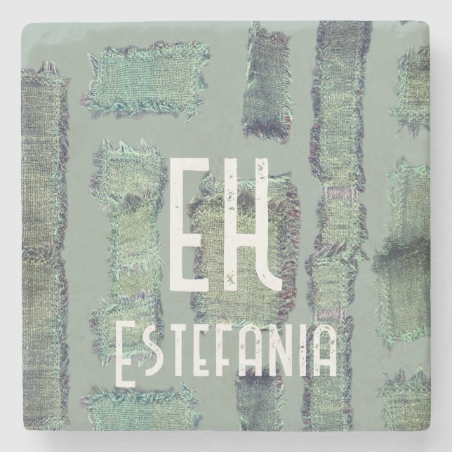 sage green olive pastel abstract monogram modern stone coaster (Front)
