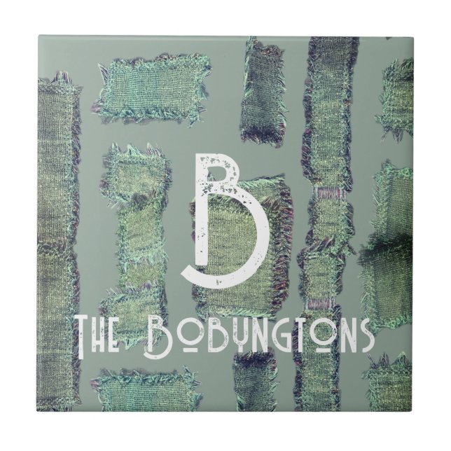 Sage green olive pastel monogram abstract modern ceramic tile (Front)