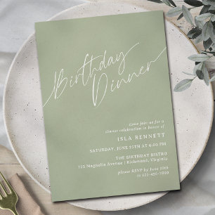 Sage Green Olive Simple Elegant Birthday Dinner Invitation