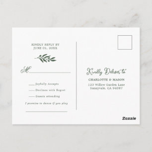 Sage Green Olive Wedding Song Request RSVP Postcard
