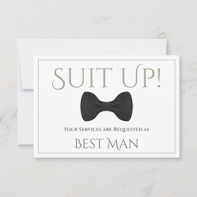 Sage Green on White Be My Best Man Fun Bow Tie Card (Front)