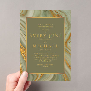 Sage Green Onyx Marble With Gold Acrylic Invitations