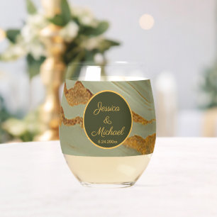 Sage Green Onyx Stone Pattern Stemless Wine Glass