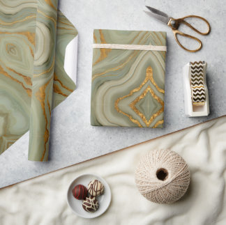 Sage Green Onyx With Gold Wrapping Paper