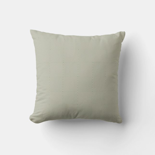Sage Green Op Art Diamond Geometric Stripe Pattern Cushion (Front)