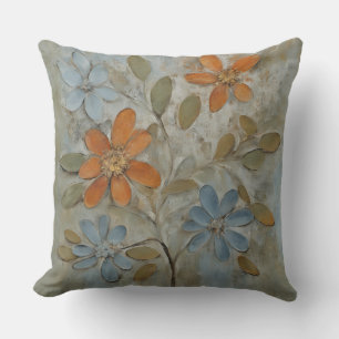 Sage Green Orange Blue Floral Cushion