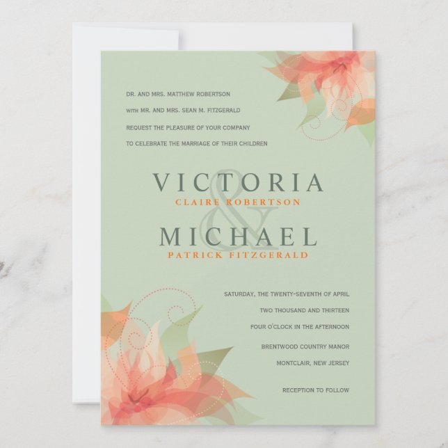 Sage Green & Orange Formal Wedding Invitations (Front)